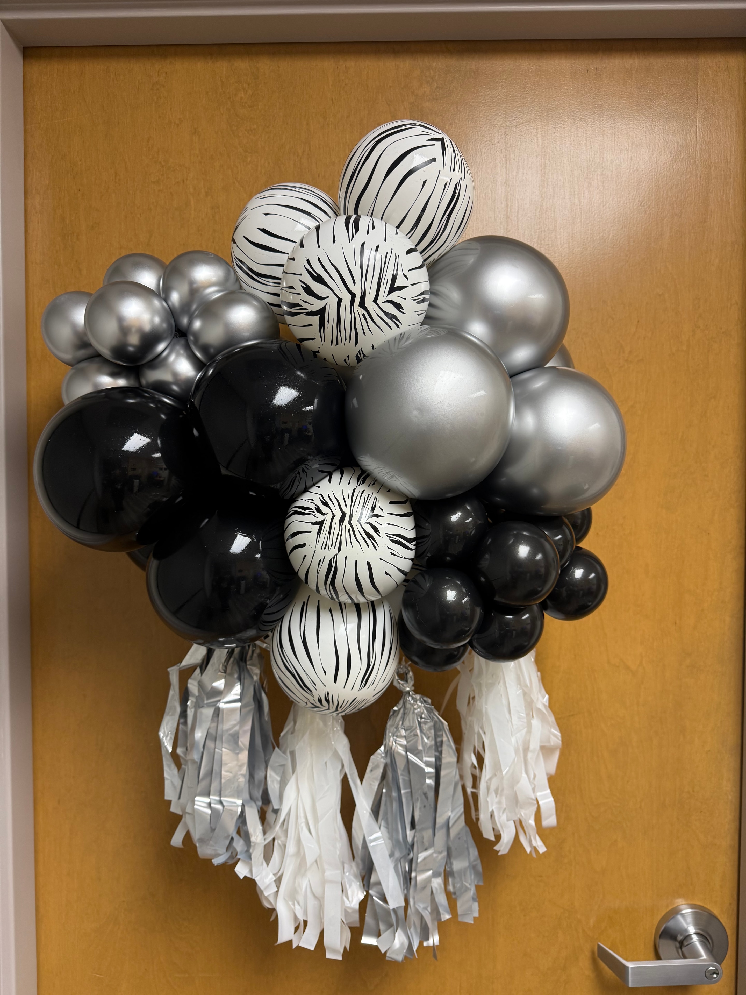 Black silver striped balloons tassel decoration